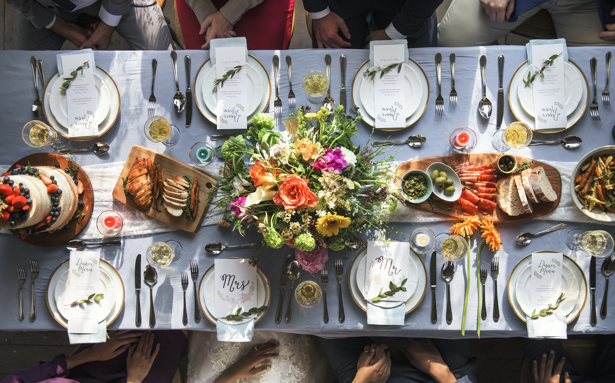 Wedding Reception Table Setting Aerial Top View